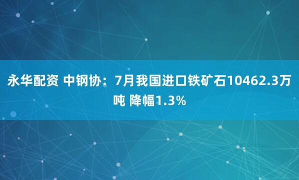 永华配资 中钢协：7月我国进口铁矿石10462.3万吨 降幅1.3%